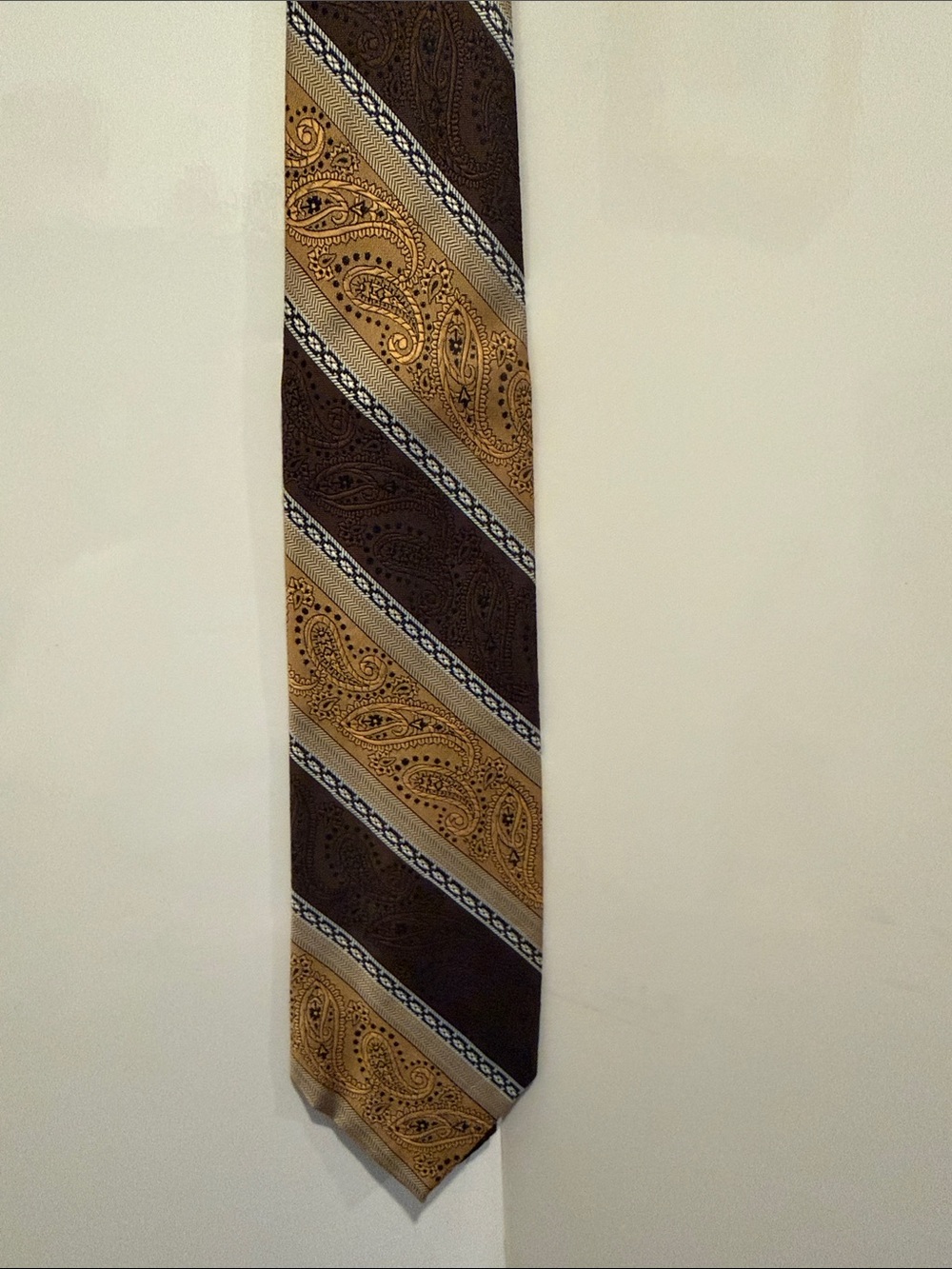Vintage Brown and Gold Paisley Diagonal Stripe Tie - Picasso